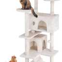 FDW Cat Tree 54in Cat Tower Multi-Level Durable Cat Scratching Post & Cozy Fun Cat Jumping Platform Space Saving Cat Condo Pet Play House for Indoor Cats,Beige