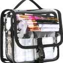 Clear Toiletry Bag with TSA Liquids Travel Bag, Hanging Travel Transparent Makeup Cosmetic Organizer, Waterproof Carry On Airline 3-1-1 Compliant Bag Quart Sized Luggage Pouch (Black-Clear)