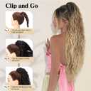 Ponytail Extension, Claw Clip Ponytail Extension for Women Long Ombre Brown Curly Clip in Pony Tails Hair Extensions 30 Inch Synthetic Layered Hairpieces for Women(Ombre Brown Mix Blonde)