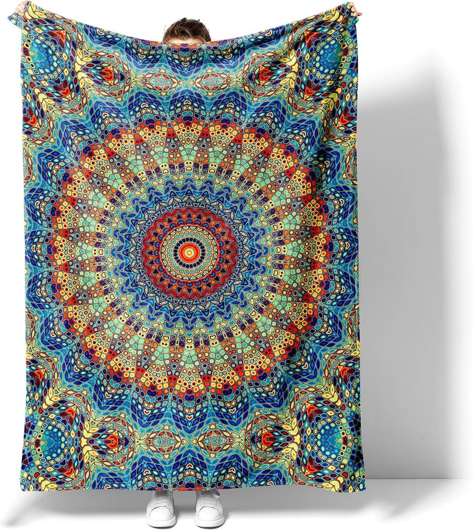 Mandala Blanket Gifts, Soft Flannel Throw Blanket for Couch, Bed, Travel, Living Room & Home Decor, Cozy Lightweight Warm Fluffy Fuzzy Blankets for Adults Kids Girls Boys(60x50 Inch, Mandala)