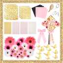 Wavwavw 59 Pcs DIY Graduation Cap Decorations Kit, Pink 2026 Grad Cap Decor with Lights Included Bow Faux Daisy Flowers 3D Butterfly Pearl Letters Stickers Construction Paper for DIY Grad Hat Topper