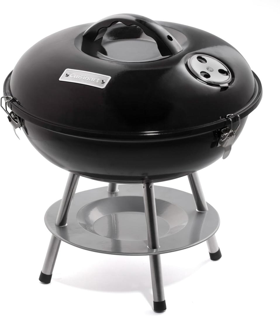 Cuisinart 14" Portable Charcoal Grill, Tabletop Outdoor Small Grill with Locking Lid and Dual Vents, Chrome Plated Travel Size BBQ Perfect for Camping, Tailgates, Cookouts, Black