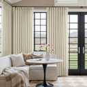 Pinch Pleated Extra Wide Beige Linen Curtain 90 Inches Long 70 Wide 1 Panel | for Patio Sliding Door Living Room, Pinch Pleat with Hooks Rings, Room Divider, Light Filtering Semi Sheer Privacy W70xL90