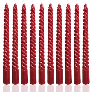 10 Inch Red Spiral Taper Candle Set, 10 Pack Unscented Dripless Candlesticks for Dinner Party Wedding and Home Decoration