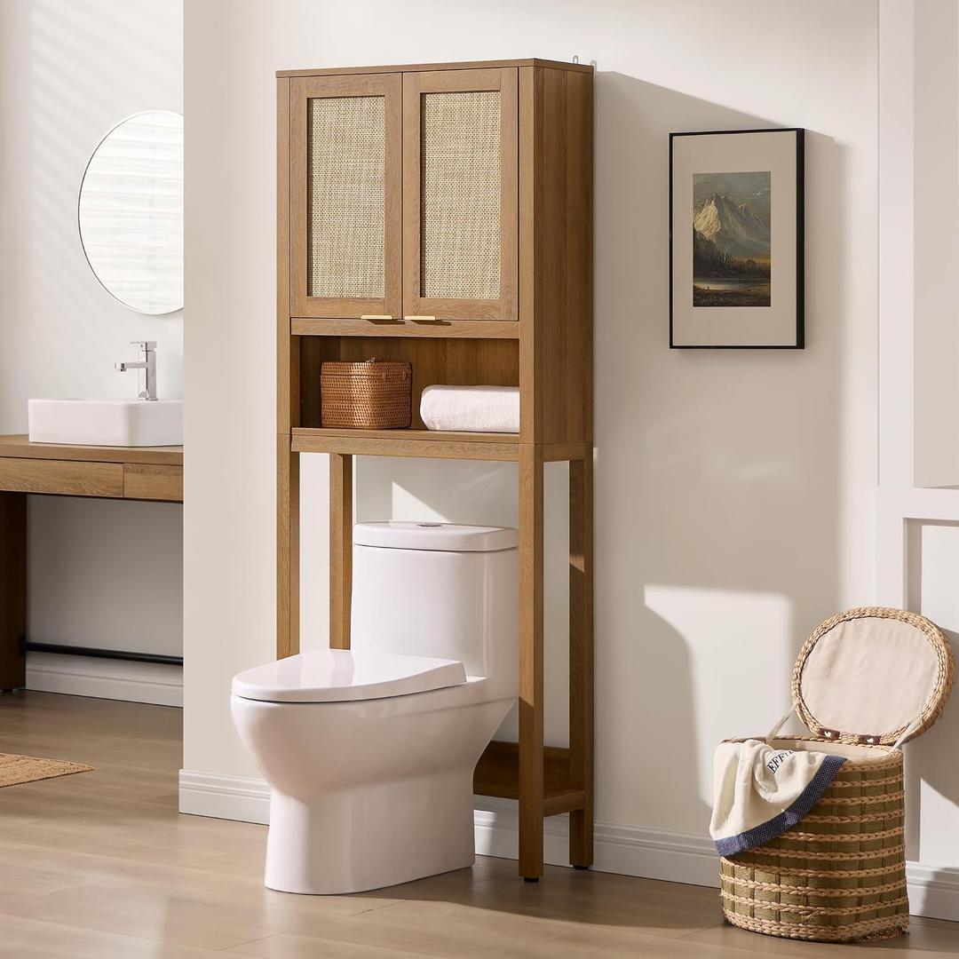 SICOTAS Over the Toilet Storage Cabinet, Rattan Door Bathroom Organizer
Freestanding Bathroom Organizer with Adjustable Shelf, Over Toilet Storage Cabinet for Bathroom, Laundry Room, and Restroom