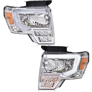 PIT66 LED Bar Headlights Assembly Compatible with Ford F150 2009 2010 2011 2012 2013 2014 Headlamp Replacement Pair Clear Lens Chrome Housing 