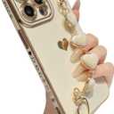 Caseative for iPhone 16 Pro Case,Cute Plating Love Heart Wrist Strap Chain Bracelet Phone Case (White)