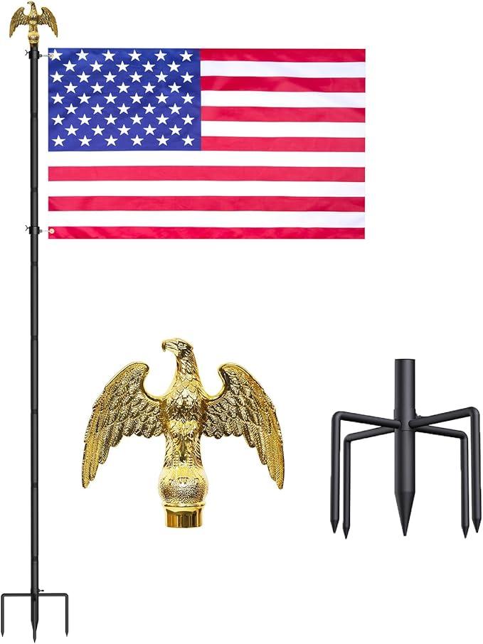 Flag Poles for Outside in Ground: 10 FT Flag Poles in Ground with 5 Pronges Base, Flag Pole Kit with 3x5FT American Flag for Yard Residential Commercial