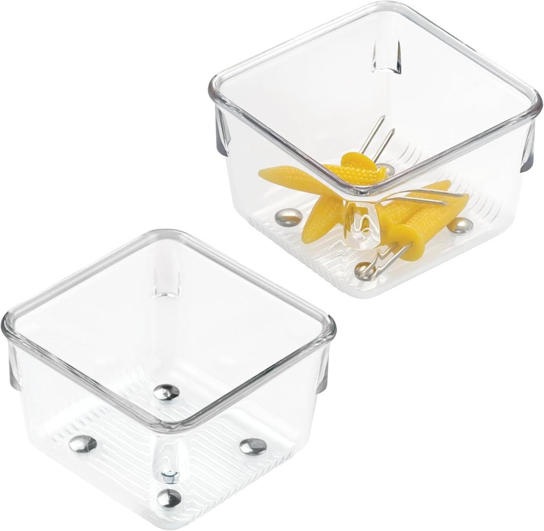 iDesign Linus Plastic Drawer Organizer, Storage Container for Vanity, Bathroom, Kitchen Drawers, 3" x 3" x 2", Set of 2, Clear