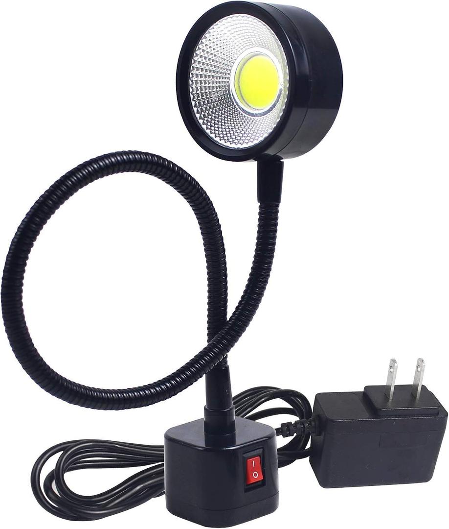 Led Magnetic Work Light 300mm Flexible Gooseneck lamp 500 Lumens 120 Volt for Sewing Machine Lathe Milling Drill Press Industrial Lighting (Magnets Base, 5W)