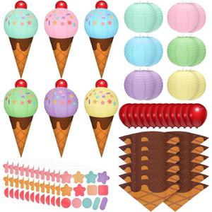 12 Set Large Ice Cream Paper Lanterns Balloons 18 Inch DIY Cone Kit Giant Sweet Ice Cream Sprinkle Cone Decorations for Summer Theme Birthday Baby Shower Bridal Shower Party Favor