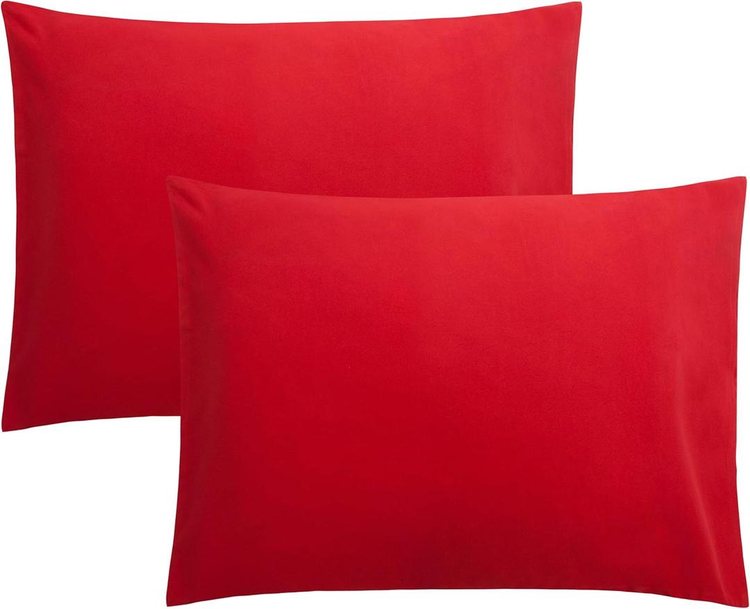 FLXXIE Pillow Cases Standard Size, Soft Microfiber Pillow Covers with Envelope Closure, Wrinkle, Stain Resistant Pillowcases, 2 Piece Set, 20x26, Red