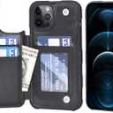 Arae Compatible for iPhone 12 Pro Max Case with Card Holder - Wallet Case with PU Leather Card Pockets Back Flip Cover for iPhone 12 Pro Max 6.7 inch - Black