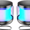 Mini Portable Bluetooth Speakers Wireless,TWS Pairing Small Bluetooth Speakerwith Lights and Lanyard,Gifts for Women/Girls, Boys and Kids for Christmas (Black*2)