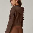 QINSEN Hoodies for Women Full Zip Up Cropped Jacket Long Sleeves with Cargo Pockets Sweatshirts Tops (Brown, XS)