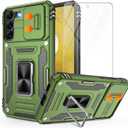 Gritup for Samsung Galaxy S22 Case with 2-Pack HD Screen Protectors and Slide Camera Cover14FT Military Grade Drop ProtectionCar Mounted Magnetic Rotate Kickstand for S22 Cases,Green