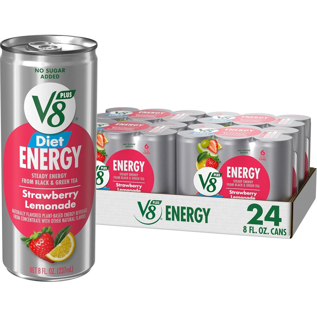 V8 +Energy Diet Strawberry Lemonade Juice Energy Drink, 8 fl oz Can (21 Pack)