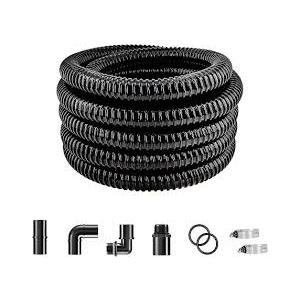 LONGRUN Pond Tubing 1.5 Inch 1-1/2'' Diameter, 26.9 ft Long Corrugated Flexible Hose Pipe with Clamps Pipe Fittings, Pool PVC Tube for Garden Ponds Waterfalls Camping Caravans Filters Drainage Marine