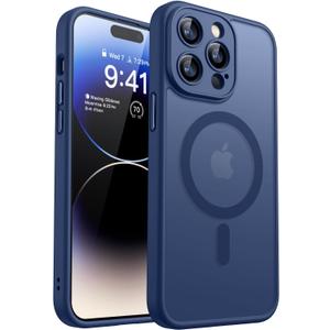 CANSHN Magnetic Compatible with iPhone 14 Pro Max Case, Upgraded [Full Camera Protection] [Compatible with Magsafe] [Translucent Matte] Shockproof Protective Phone Case Cover 6.7 Inch - Deep Blue