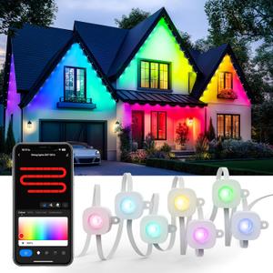 Permanent Outdoor Lights, IP65 Waterproof Outdoor RGB Lights with App Control, DIY Scene Modes, 50ft with 36 LED Eaves Lighting Eave for House Roof, Garden Decor and Christmas Decoration