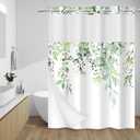 No Hook Shower Curtain with Snap in Liner - Eucalyptus Shower Curtain - Fabric Waterproof Inner Liner, Plants Sage Green Leaves Modern Shower Curtains - Machine Washable, 71 x 74