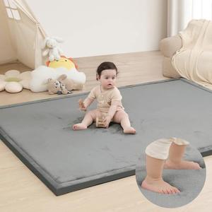Baby Play Mat for Floor, 1.3" Thick Memory Foam Tummy Time Mats, 79"×118" Extra Large Non Slip Crawling Mat for Toddlers, Infants, Kids, Yoga Mat, Tatami Style for Living Room (Dark Gray)