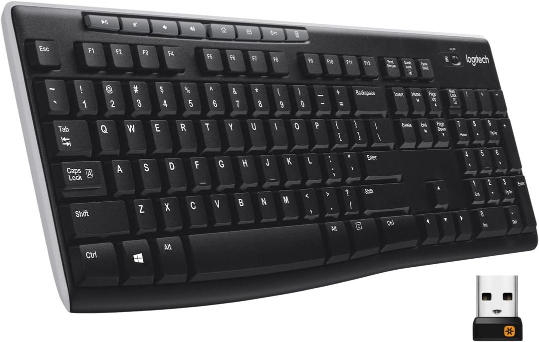 Logitech K270 Wireless Keyboard for Windows, 2.4 GHz Wireless, Full-Size, Number Pad, 8 Multimedia Keys, 2-Year Battery Life, Compatible with PC, Laptop, Black, (1 Pack)