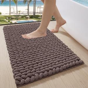 LUMI Luxury Bathroom Rug, Ultra Soft Quick Dry Bath Mat, Non-Slip Absorbent Thick Chenille Bath Rug, Cozy Braid Design Floor Mat for Bathtub, Sink, Laundry, Brown, 24"x36"