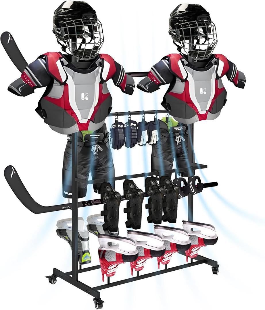 Hockey Gear Drying Rack - Heavy-Duty Metal Ice Hockey Equipment Dryer Stand with Hanging Clips for Fast Drying & Odor Prevention