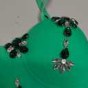 Women's Sexy Rhinestone Bead Bustier Crop Top Club Party Glitter Corset Top Bra (Medium, Green)