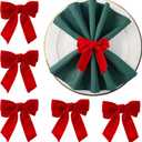 APTWOW Christmas Napkin Rings Set of 6 - Red Bow Velvet Napkin Holders, Chic Xmas Holiday Napkin Rings for Birthday Party, Anniversary Dinner, and Wedding Table Decorations