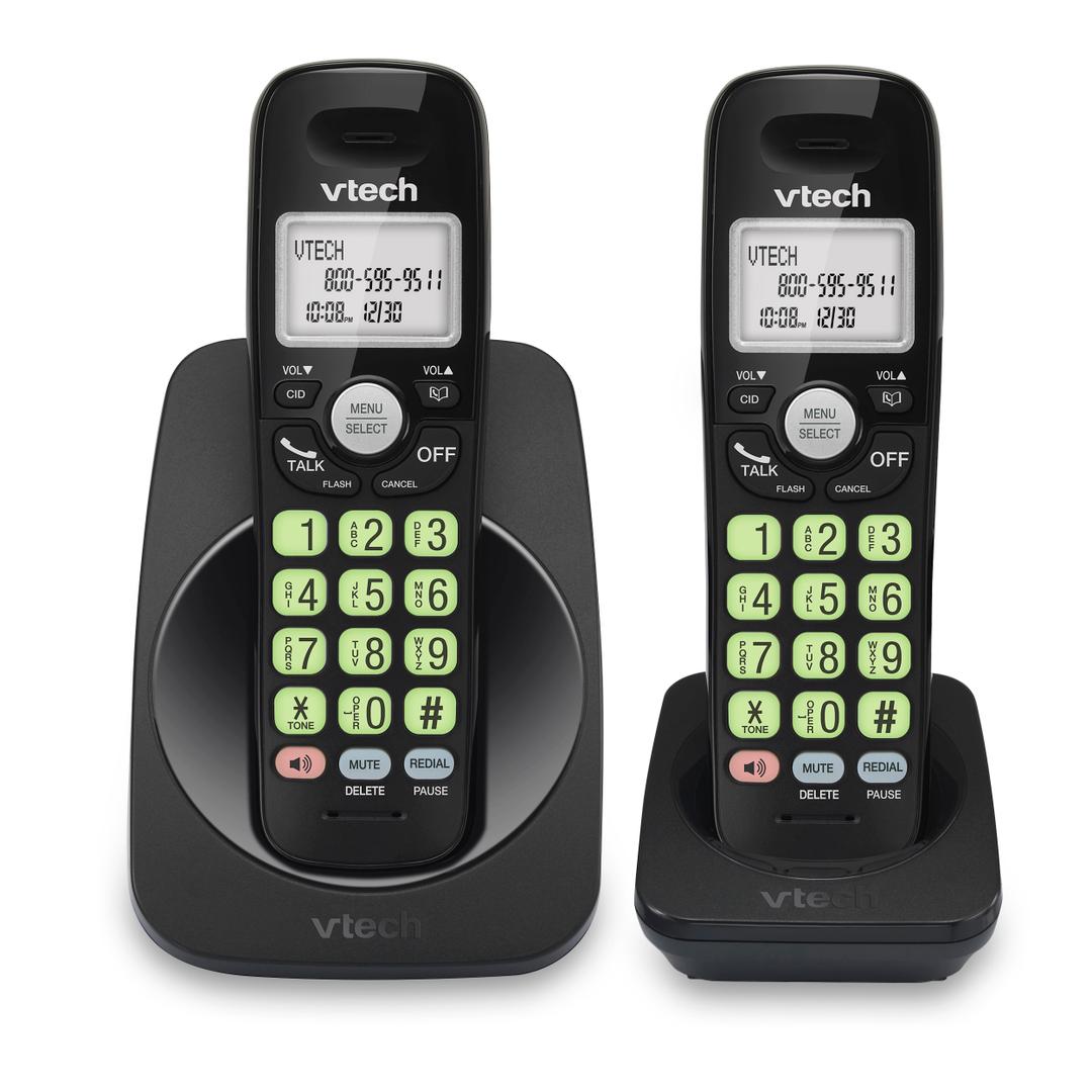 VTech 2Handsets Cordless Phone with DECT 6.0, FullDuplex Speakerphone, Lighted Display, Backlit Keypad, Caller ID/Call Waiting, Volume Control, Hearing Aid Compatible, Wall Mount | VG13121 (Black)