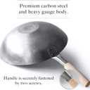 Flat Bottom Carbon Steel Wok Pan - Authentic Hand Hammered Woks and Stir Fry Pans - 14" Pow Wok