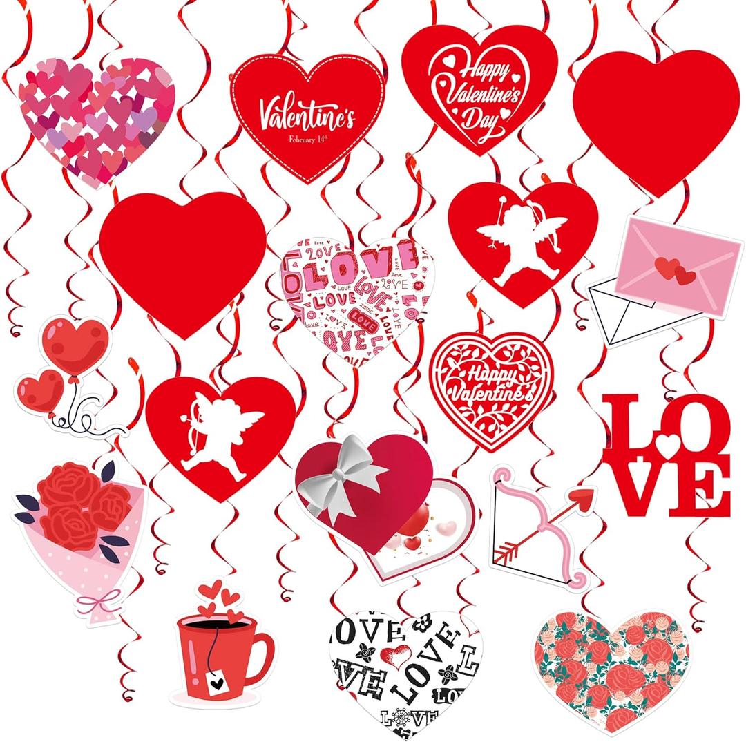 KatchOn, Valentines Day Hanging Swirls - Large, Pack of 30, No DIY | Valentines Day Hanging Decorations | Hanging Valentines Day Decorations | Hanging Hearts Decorations for Valentines Day Decor