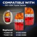Tail Lights Assembly Set Compatible with 2001-2004 Toyota Tacoma, Left Driver & Right Passenger Side Rear Lamps with Bulbs & Harness, Replaces 81560-04060 81550-04060 TO2800139 TO2801139