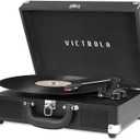 Victrola Journey Bluetooth Portable Suitcase Record Player  with Built-in Speakers, 3 Speed Vinyl Record Player, RCA Out, Headphone Jack (Black)
