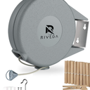 Retractable Clothesline  Portable Heavy Duty Indoor and Outdoor Washing Line  45 Feet PVC Retracting Clothes Line with Wall Mount Hang The Wet Dry Clothing Laundry  Easy Installation (Grey)