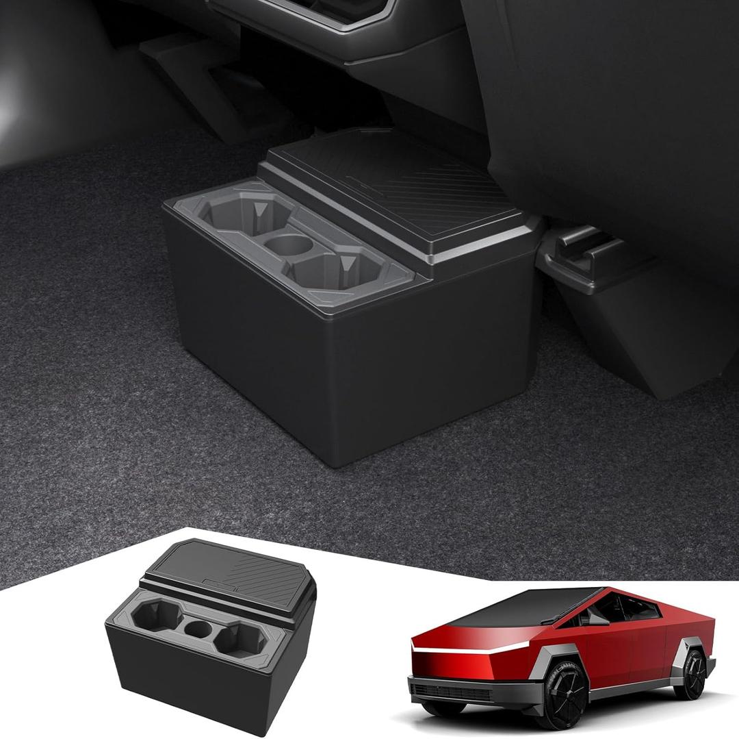 Rear Storage Box for Tesla Cybertruck, Trash Can with Cup Holder with Silicone Liner for Cybertruck Accessories 2025 2026 2024