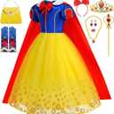 Princess Costume Dress for Girls Princess Dress Up Costume Birthday Party Halloween Cosplay with Accessories (9-10 Years, Yellow)