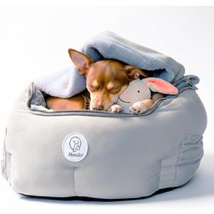 Orthopedic Dog Car Seat for Small Breeds - Original Calming Burrow Nest for Car Anxiety Relief - 6 Memory Foam Booster & Travel Bed - for Dogs Under 25lbs, Frenchie, Chihuahua