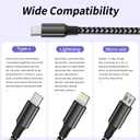 100W USB C Multi Charging Cable with E-Mark Chip, 3 in 1 USB C Fast Charging Cable, Universal Multiple Charger Cord with Type-C, Micro USB, IP Port for iPhone16/15/14/Cell Phones and More (2Pack 5FT)