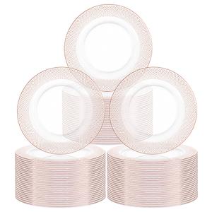Tomeurperf 10Pcs Clear Charger Plates Bulk Wedding - 13" Premium Clear Plastic Chargers with Pink Beaded, Decorative Dinner Charger Plates for Events & Parties