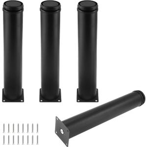 Set of 4 Stainless Steel Furniture Legs 12 Inch, Adjustable Round Cabinet Legs 2" Dia Kitchen Feet, Metal Replacement Legs for Cabinet Sofa Couch Shelves Table (Black)