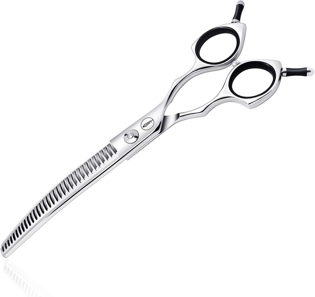 HASHIMOTO Curved Chunkers Shears Dog Grooming, Cat Curved Scissors, 33 teeth, 7.0 Inch, 65% Thinning Rate, Light Weight. Special Designed for Pet Groomers or Family DIY Use