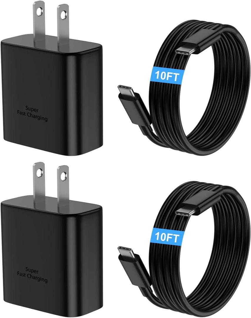 45W Fast Charger USB C for Samsung Fast Charger Type C with 10FT Type C Charging Cable Cord Charger for Samsung Galaxy S25 Ultra/S25+/S25/S24 Ultra/S24/S23/S22/S21/Z Fold 5/Z Fild 5/Galaxy Tab, 2Pack