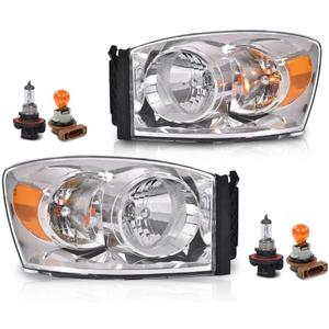 G-PLUS Headlights w/Bulbs Pair Compatible with Dodge Ram 1500 2006-2008/Fit Dodge Ram 2500 3500 2006-2009 68003125AD, 68003124AD, CH2502180, CH2503180 Clear Lens Chrome Housing Amber Reflector ([Chrome] 2006-2008 Ram)