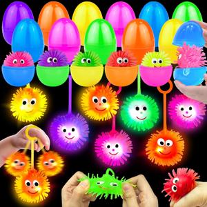24 Pack Prefilled Surprise Eggs with Fidget Stress Balls, Sensory Toys for Kids, Classroom Prizes, Party Favors & Goodie Bag Stuffers for Toddlers Boys Girls
