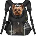 WOYYHO Pet Dog Carrier Backpack Small Dog Front Backpack Ventilated Mesh Dog Travel Back Pack with Safety Belt for Travel Hiking Cycling Outdoor Adventures (Size L: 10-14 lbs, Black)