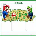 4 x Gold Glitter Mario Cake Topper, Happy Birthday Cake Toppers, Birthday Party and Movie Themed Party Supplies., 7.2 x 4 inches