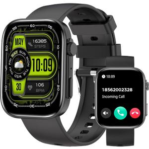 Smart Watches for Men and Women, 2.01" HD Android Touchscreen with Heart Rate/SpO2/Sleep Monitor, Make/Answer Calls, 123 Sports Modes, IP68 Waterproof Fitness Watch for iPhone Compatible (Black)